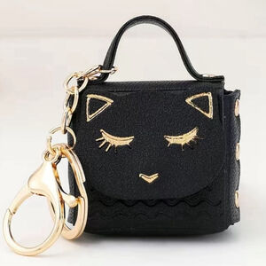 NEW Kitty Cat Earbud Case Coin Bag Charm Keychain charm Black